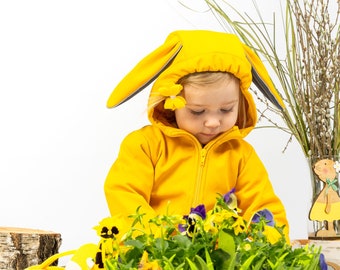 Softshell jacket  Bunny yellow, kids jacket with bunny ears, waterproof jacket, windproof jacket, Kids Softshell jacket, spring