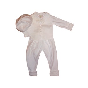 Babyboy white baptism set, Babyboy christening outfit, christening set, festive set, Boy Blessing Outfit with Hat, linen vest