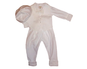Ensemble de baptême en lin pour bébé garçon, body en coton bio, gilet et chapeau