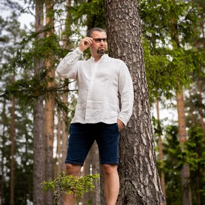 Man linen shirt White,  Classic linen shirt with buttons, Wedding shirt white,   Flax shirt. Beach party shirt,  Collar shirt man white