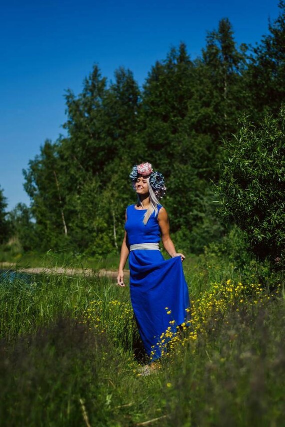 royal blue linen dress