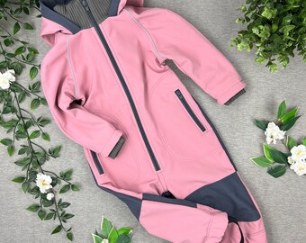 Girls Outdoor Softshell overall pink, Soft-shell rain-suit for spring, light pink suit, Water resistant Windbreak Softshell Suit