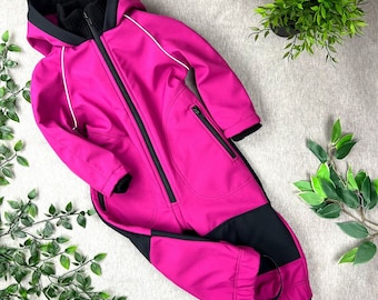 Pink Softshell suit, Pink Purple girls outdoor overall, Soft-shell rain-suit for spring, Water resistant Windbreak Softshell Suit