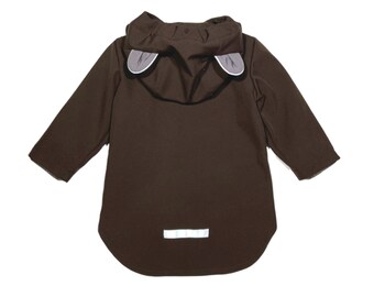 Brown Kids softshell jacket Bear, jacket with bear ears, brown rain jacket, waterproof jacket, windproof jacket, Kids Softshell jacket