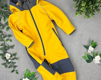 Kids Outdoor Softshell suit yellow gray, Soft-shell rain-suit for  spring, kids jumpsuit, Water resistant Windbreak Softshell Suit