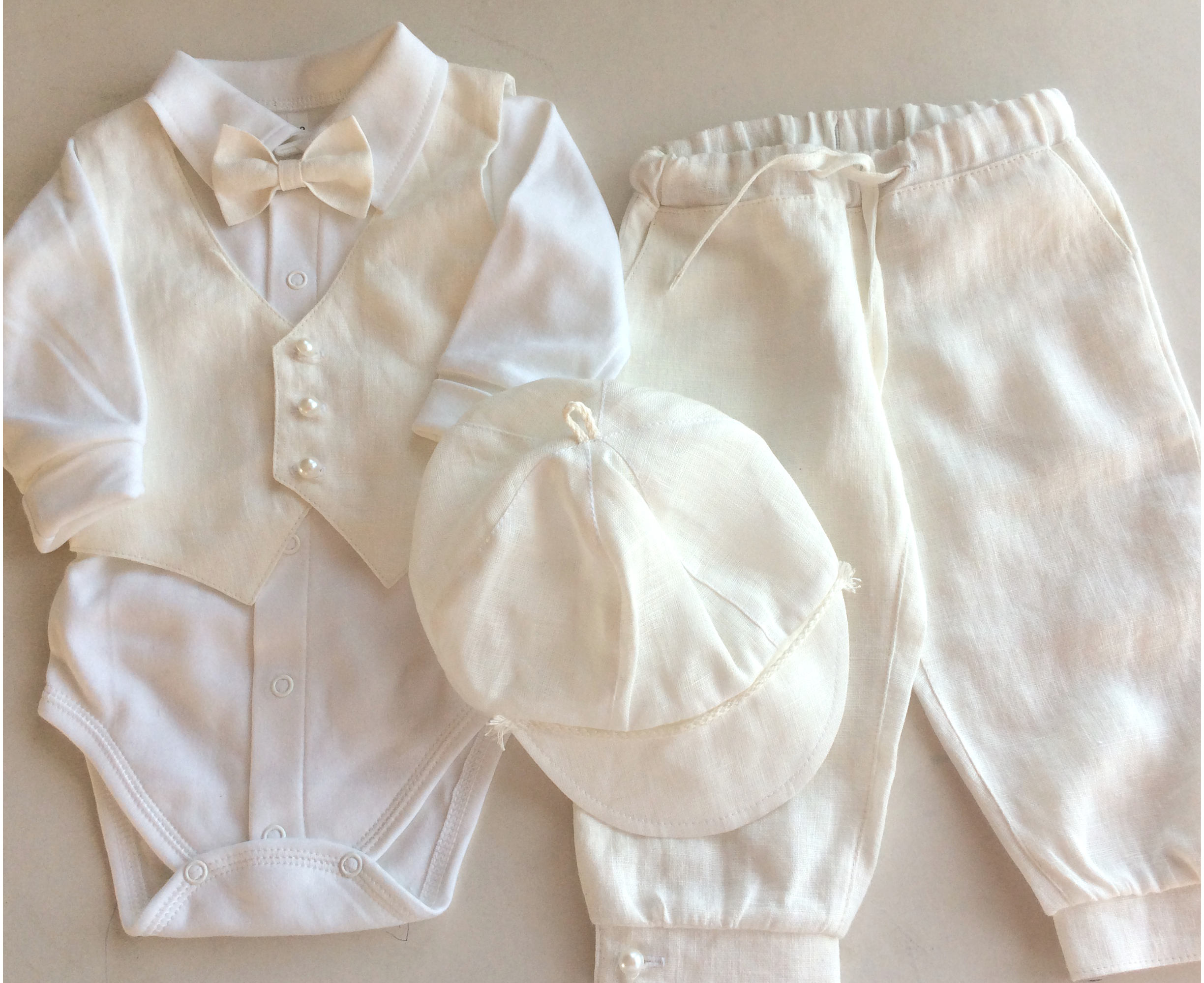 Babyboy White Linen Baptism Set Babyboy Christening Outfit Etsy