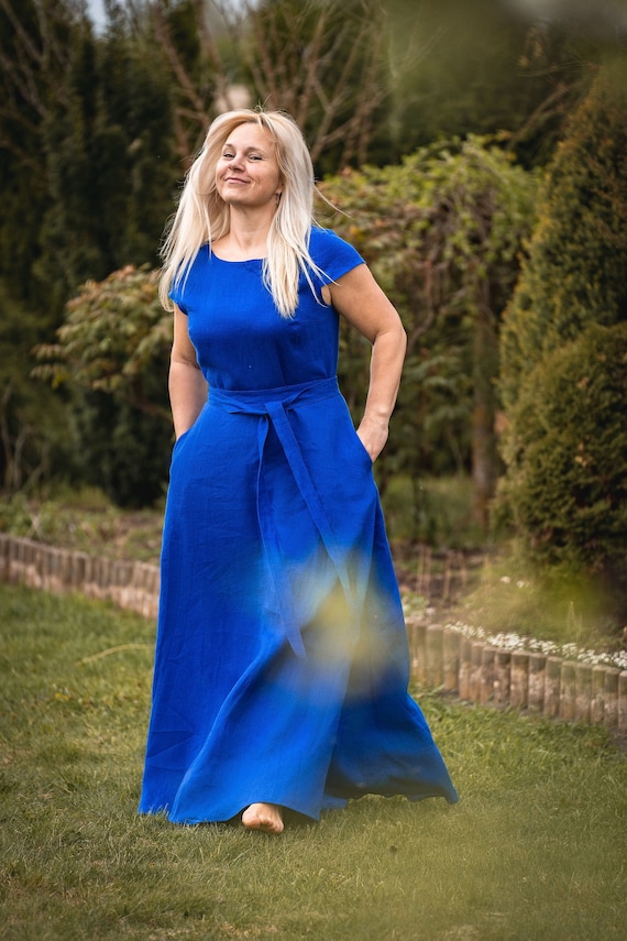 chinese dress ladies Linen Maxi Dress with Pockets main image 0