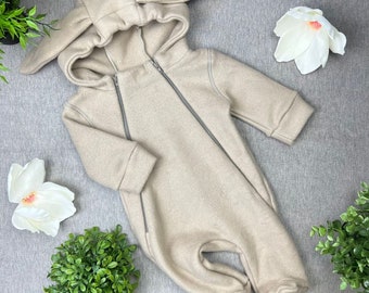 Organic cotton kids sweatsuit Bunny  Beige natural, Bunny ears sweatsuit, unisex sweatsuit, natural, first overall, organic, certified