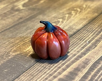 Burnt Orange Glass Pumpkin with Multicolor Stem