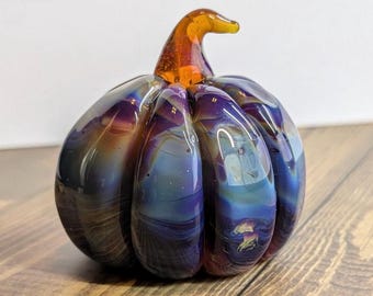 Double Amber Purple Glass Pumpkin