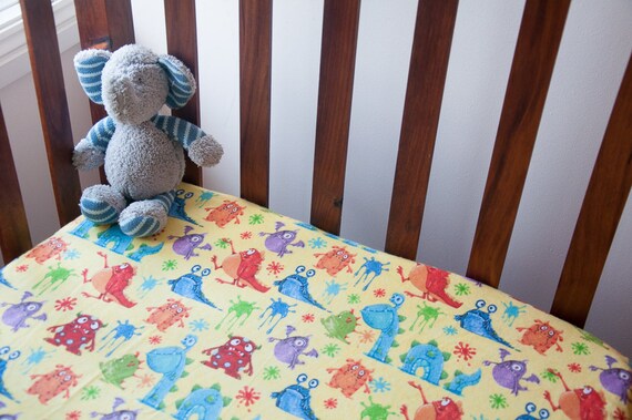 Handmade Little Monsters Fitted Flannel Cot Sheet Etsy UK