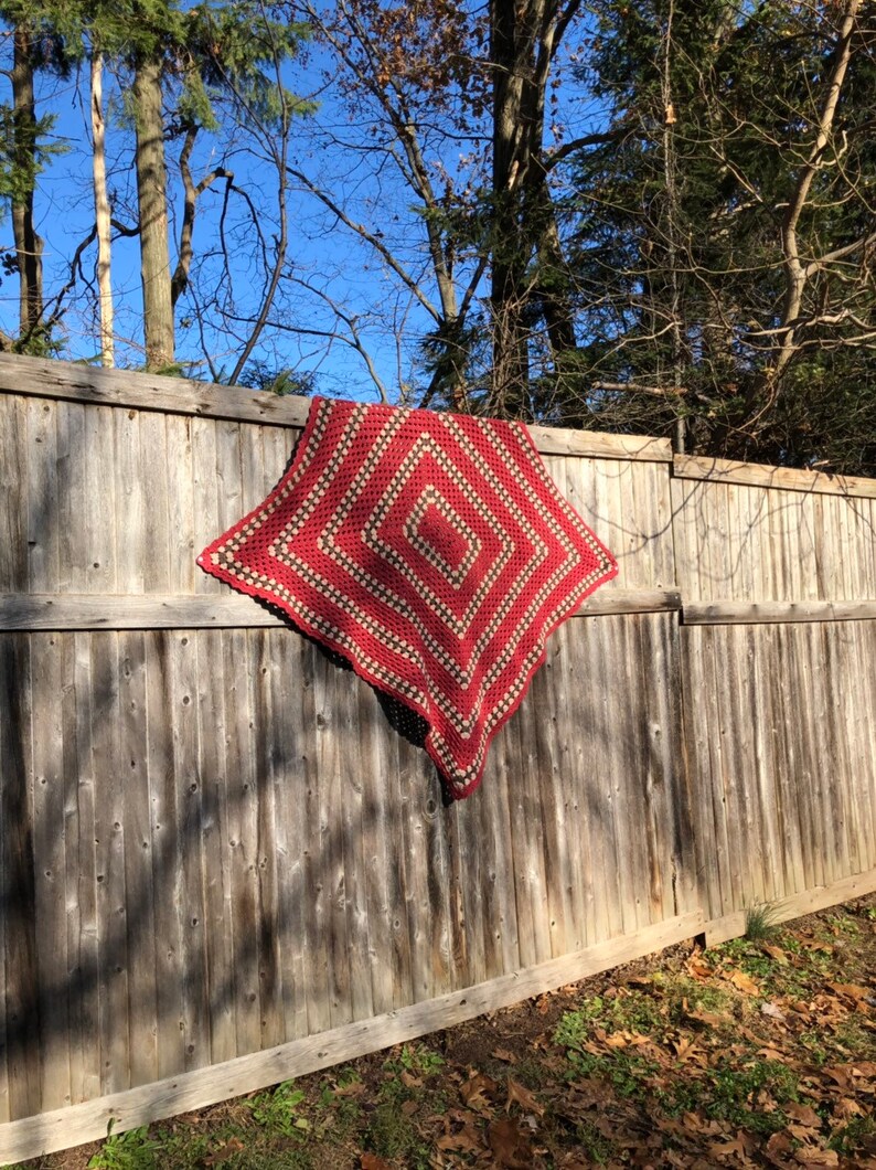 Crochet Cotton Throw in Rust Brown & Cream Etsy
