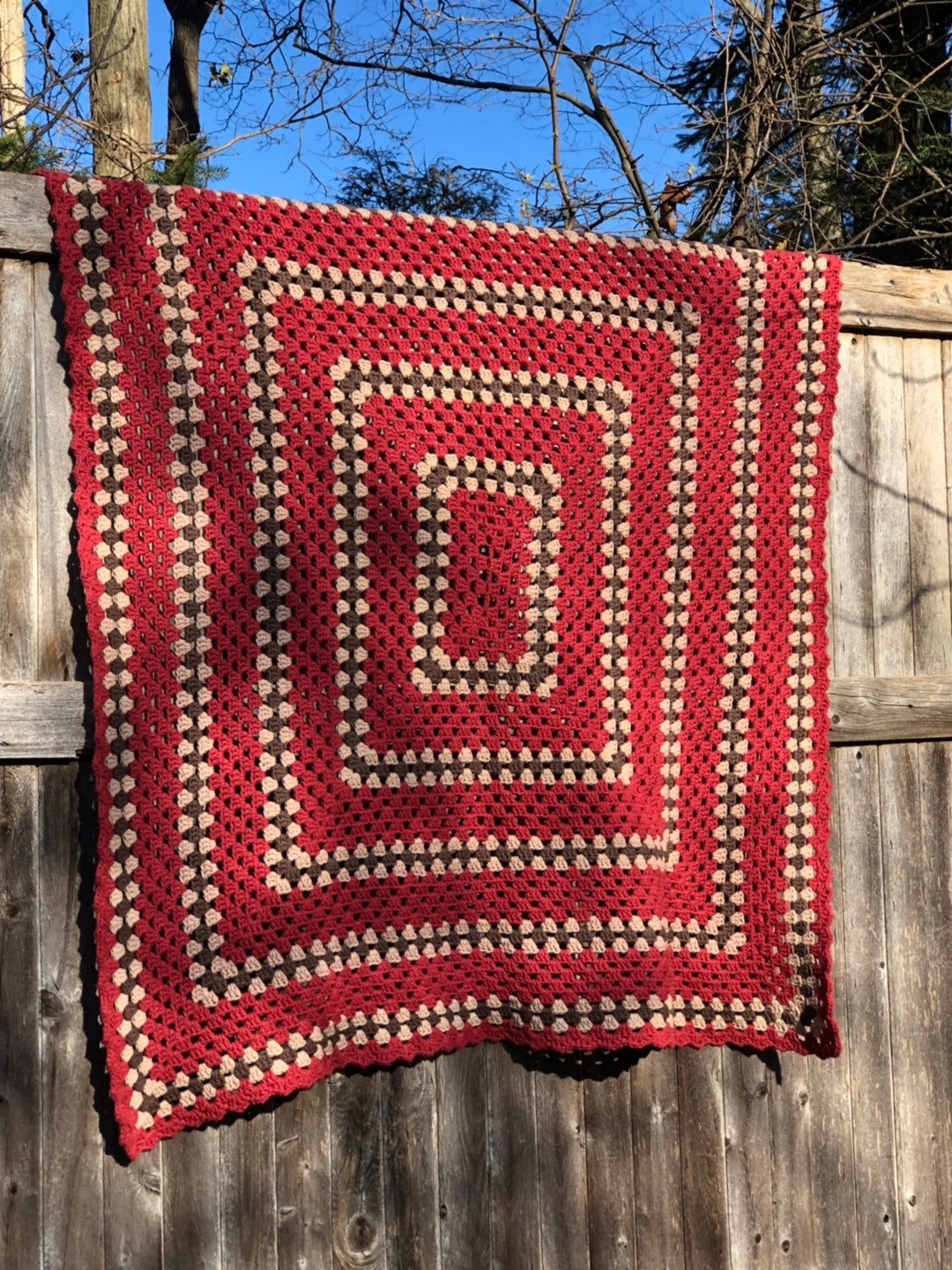 Crochet Cotton Throw in Rust Brown & Cream Etsy