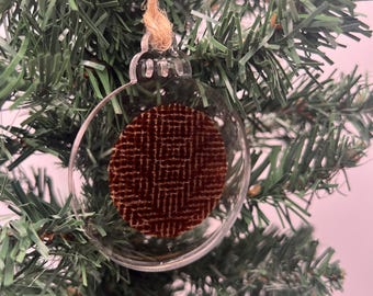 Handmade Christmas Ornament - Handwoven Fabric embedded in resin
