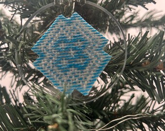 Handmade Christmas Ornament - Handwoven Fabric embedded in resin