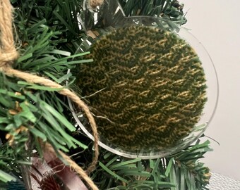 Handmade Christmas Ornament - Handwoven Fabric embedded in resin