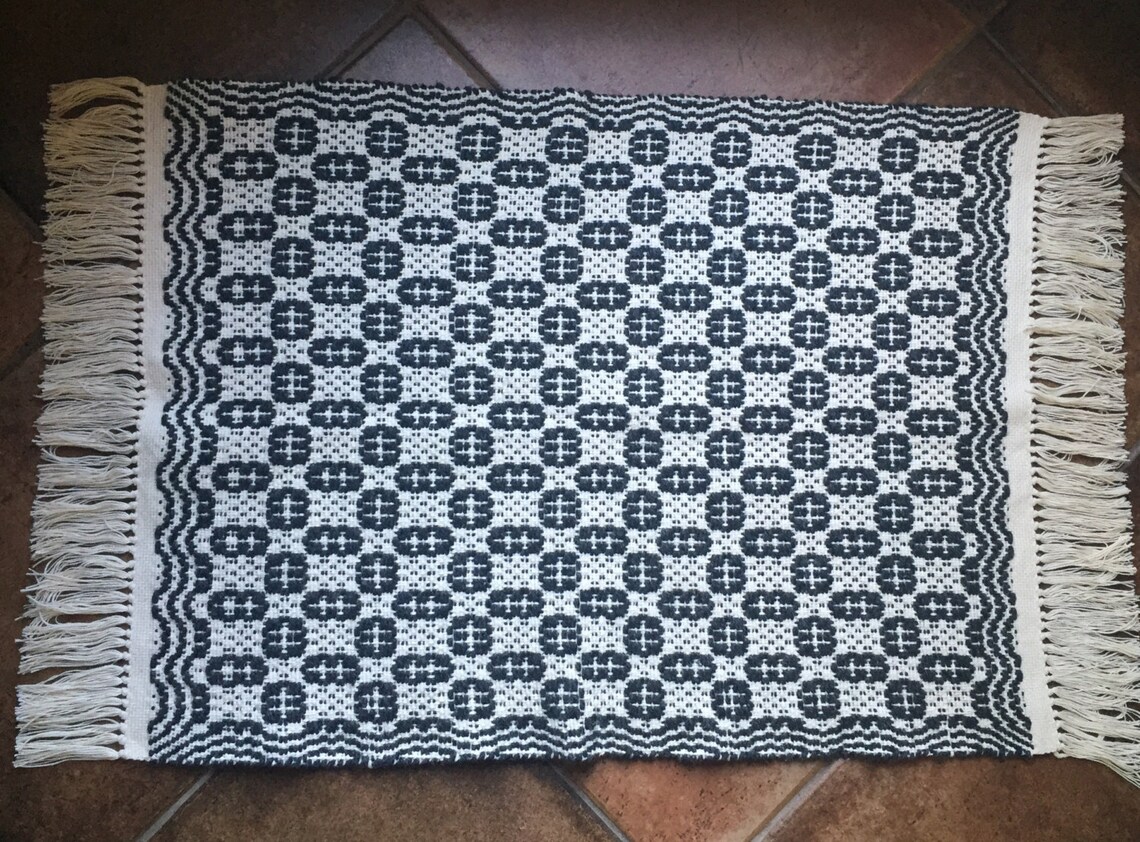 Handwoven Black & White Overshot Rug - Etsy