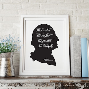 Impresión de arte de George Washington / Cita inspiradora, Decoración de pared, Impresión de arte de silueta