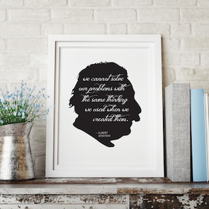 Albert Einstein Art Print | Inspirational Quote, Wall Decor, Silhouette Art Print