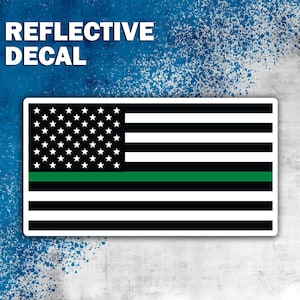 Thin Green Line Reflective American Flag Bumper Sticker, Durable 3M Reflective Sticker, Military Decal, Armed Forces Decal, US Military