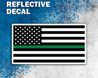 Thin Green Line Reflective American Flag Bumper Sticker, Durable 3M Reflective Sticker, Military Decal, Armed Forces Decal, US Military