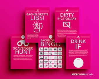 33% OFF - PACK OF 5 Bachelorette Party Games - Dirty Pictionary, Bachelorette Libs, Dare Cards, Drink If, and Scavenger Hunt