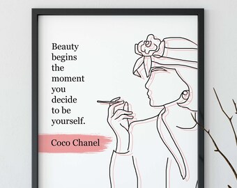 Coco Chanel Quote: Beauty begins quote art, Dorm decor, Bedroom Wall print