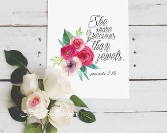 Proverbs Bible Verse wall art - Printable quotes, floral art print, bedroom decor, wall art prints