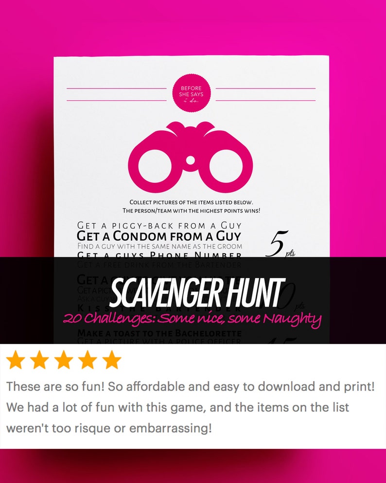 Bachelorette Party Game Pack 3 games-in-1, Dare Cards, Drink If, and Scavenger Hunt image 2