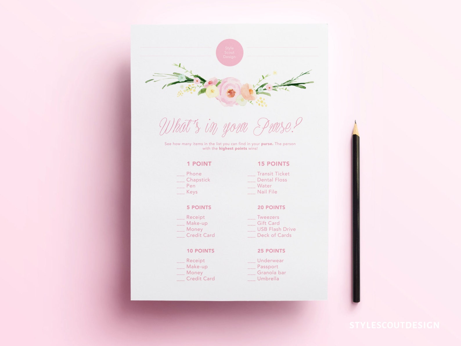 Purse Bridal Shower Game Printable for Weddings Engagement - Etsy