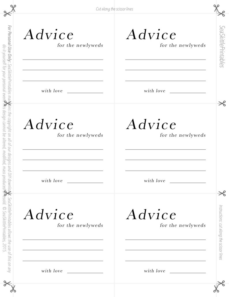 Wedding Advice Card Advice Cards for Bride and Groom Etsy