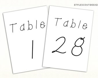 Whimsical Font Wedding Table Numbers - 1-30 Tables