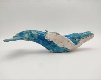 Humpback whale glazed ceramic sculpture