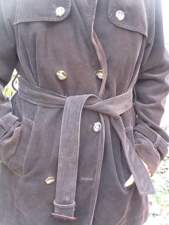 Vintage LL Bean Chocolate Brown Corduroy Trench Co