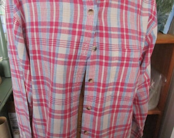 Vintage LL Bean Pink Plaid Button Front Tunic