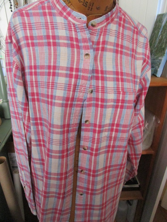 Vintage LL Bean Pink Plaid Button Front Tunic