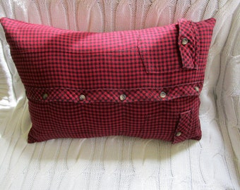 Upcycled Buffalo Plaid Travel Pillow Father's Day Gift