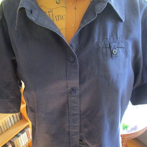 Vintage LL Bean Semi-Sheer Navy Blue Bouse