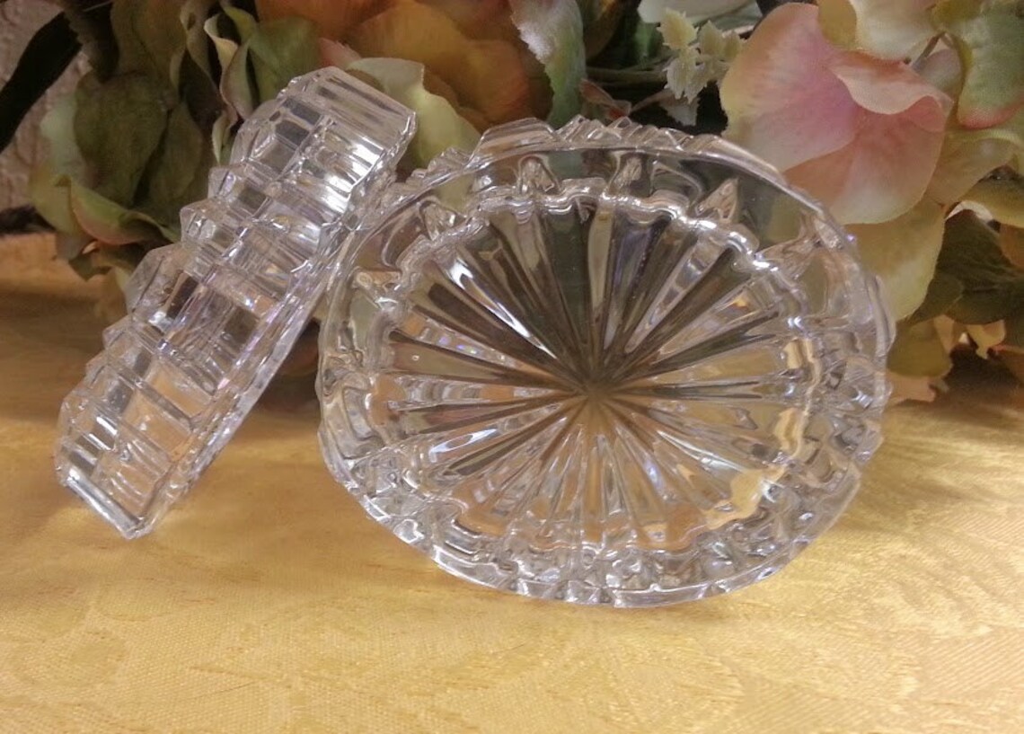 Crystal Trinket Box With Lid Vintage Unique Oval Shape Jewelry Etsy