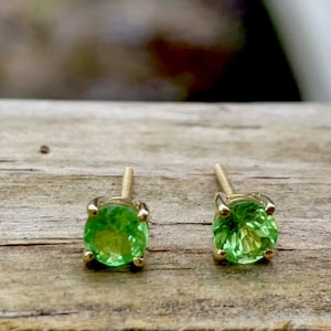 Natural Tsavorite Garnet Chrome Green Earrings Round Shape Studs 1 ct 14K  White Yellow Gold NEW