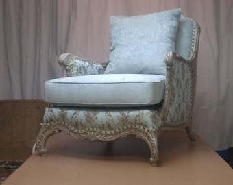 SOLD Blue floral and velvet vintage chair