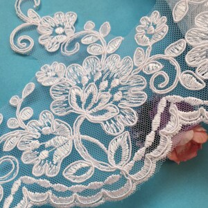 SALES-White Lace Trim, White Alencon Lace, White Corded Lace Trim, White Bridal Lace Trim, Sell By Yard AL126 image 3