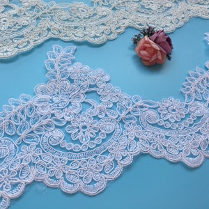 Pure White Alencon Lace Trim, Ivory Corded Lace Trim, Bridal Lace Trim, Embroidery Rose Lace Trim, Corded Lace Trim, Sell By Yard (AL180)