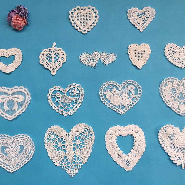Heart Shaped Lace Applique Set in Off White For DIY 5 pcs per set (JY016)