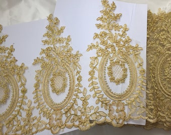 Gold Lace Trim, Golden Alencon Lace Trim, Gold Corded Lace Trim, Sell By Yard (AL146)