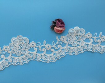 New and SALES Ivory Alencon Lace Trim, Bridal Corded Lace Trim, Embroidery Rose Lace Trim, Wedding Lace Trim, Sell By Yard (AL178)