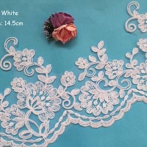 SALES-White Lace Trim, White Alencon Lace, White Corded Lace Trim, White Bridal Lace Trim, Sell By Yard AL126 image 1