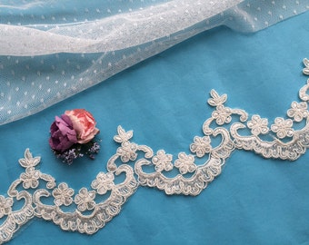 New Style Alencon Lace Trim,Ivory Corded Lace Trim,Wedding Veil lace Trim,  Bridal Lace Sell By Yard (AL159)