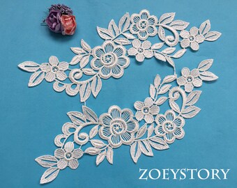 ON SALE Bridal Lace Applique, Flower Lace Applique, Gorgeous Quality Venise Lace Applique For DIY Project, Sell by Mirror Pair (A006)