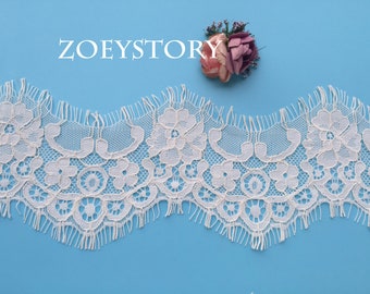 3 1/2'' Ivory Chantilly Lace Trim, Black Soft Corded Bridal Lace Trim, Bridal Veil Eyelash Lace Trim, Gorgeous Quality AL185